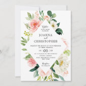 Blush Pink Rose Florals Moderne geometrische Hochz Einladung (Vorderseite)