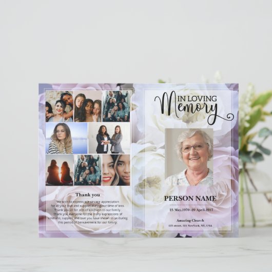 Blush Pink Rose Funeral Program template (Stehend Vorderseite)