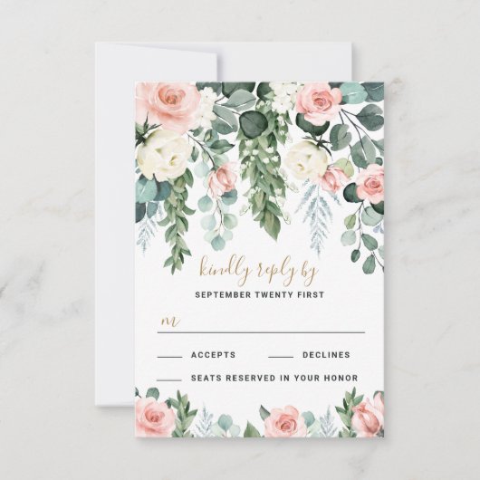 Blush Pink Rose Garden RSVP Karte (Vorderseite)