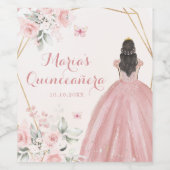 Blush Pink Rose Geometric Quinceañera Weinetikett (Einzelnes Label)