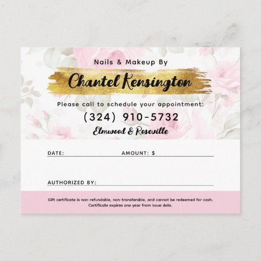Blush Pink Rose Geschenkgutschein Postkarte (Rückseite)