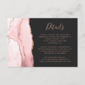 Blush Pink Rose Gold Agate Dark Wedding Details Begleitkarte (Vorderseite)