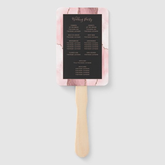 Blush Pink Rose Gold Agate Dark Wedding Program Fächer (Rückseite)