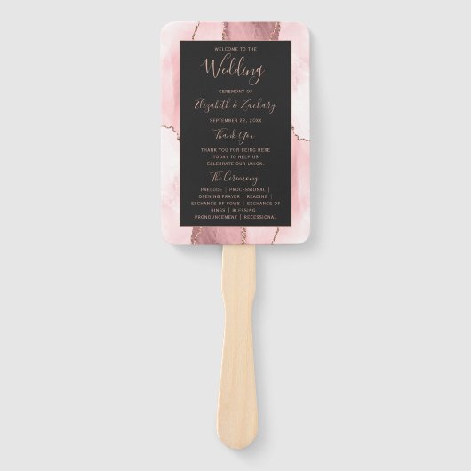 Blush Pink Rose Gold Agate Dark Wedding Program Fächer (Vorderseite)