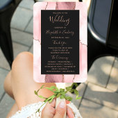 Blush Pink Rose Gold Agate Dark Wedding Program Fächer