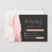 Blush Pink Rose Gold Agate Dark Wedding RSVP Karte (Vorderseite)