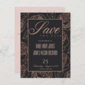 BLUSH PINK ROSE GOLD BLACK FLORAL RETT UNSER DATUM ANKÜNDIGUNGSPOSTKARTE (Vorne/Hinten)