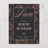 BLUSH PINK ROSE GOLD BLACK FLORAL RETT UNSER DATUM ANKÜNDIGUNGSPOSTKARTE (Vorderseite)