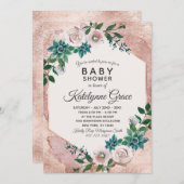 Blush Pink Rose Gold Bläserne Baby Dusche Einladun Einladung (Vorne/Hinten)