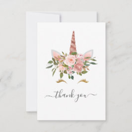 Blush Pink & Rose Gold Bläsernicorn Kinderdusche Dankeskarte