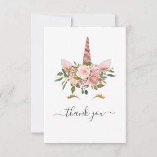 Blush Pink & Rose Gold Bläsernicorn Kinderdusche Dankeskarte