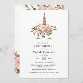 Blush Pink & Rose Gold Bläsernicorn Kinderdusche Einladung