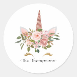Blush Pink & Rose Gold Bläsernicorn Kinderdusche Runder Aufkleber
