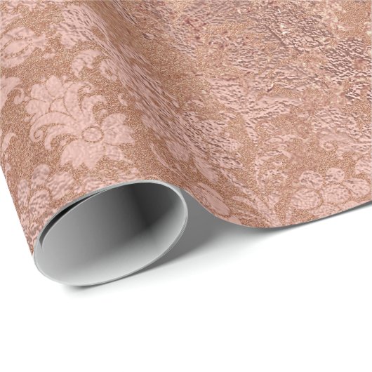 Blush Pink Rose Gold Blumenpulver Damask Geschenkpapier (Rolleneckpunkt)