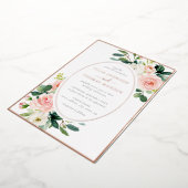 Blush Pink Rose Gold Blumenrahmen Hochzeit Folieneinladung (Gedreht)
