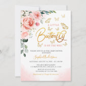 Blush Pink Rose Gold Blumenschmetterling Baby Dusc Einladung (Vorderseite)