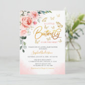 Blush Pink Rose Gold Blumenschmetterling Baby Dusc Einladung (Stehend Vorderseite)
