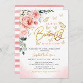Blush Pink Rose Gold Blumenschmetterling Baby Dusc Einladung (Vorne/Hinten)