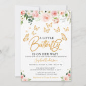Blush Pink Rose Gold Blumenschmetterling Baby Dusc Einladung (Vorderseite)