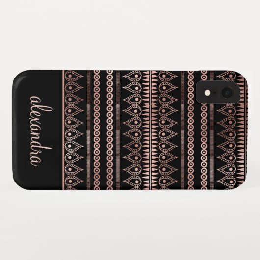 Blush Pink - Rose Gold Boho Muster Monogramm Case-Mate iPhone Hülle (Rückseite (Horizontal))