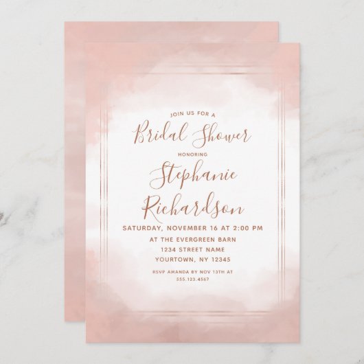 Blush Pink & Rose Gold Bridal Dusche Einladung (Vorne/Hinten)