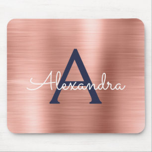 Blush Pink Rose Gold Burgundy Foil Monogram Name Mousepad
