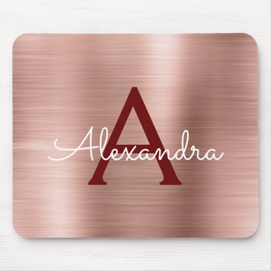 Blush Pink Rose Gold Burgundy Foil Monogram Name Mousepad (Vorne)
