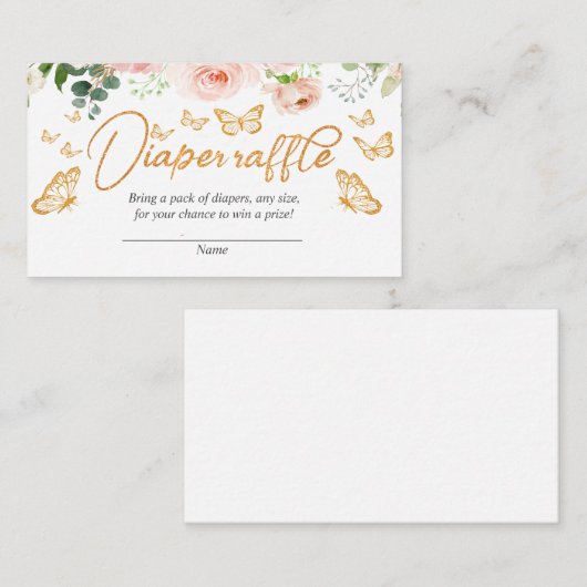 Blush Pink Rose Gold Butterfly Windel Raffekarte Begleitkarte (Vorne/Hinten)