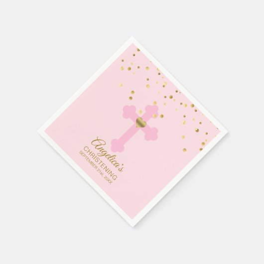 Blush Pink Rose Gold Confetti CHRISTENENING BAPTIS Serviette (Ecke)