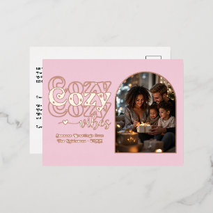 Blush Pink & Rose Gold Cosy Vibes Retro Weihnachte Folien Feiertagspostkarte