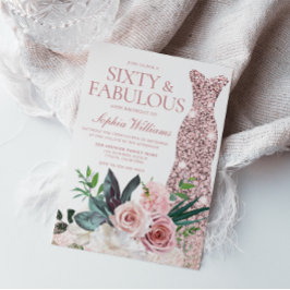 Blush Pink Rose Gold Dress 60. Geburtstag Einladung