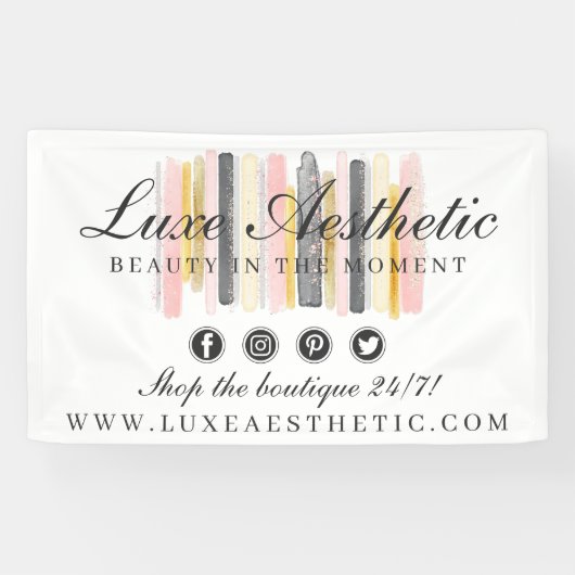 Blush Pink & Rose Gold Farbpinsel Pinselstriche Banner (Horizontal)