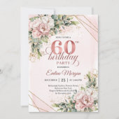 Blush Pink Rose Gold Floral 60th Birthday Invites Einladung (Vorderseite)