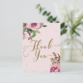 Blush Pink Rose Gold Floral Moderne Vielen Dank Postkarte (Stehend Vorderseite)