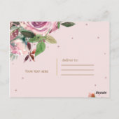 Blush Pink Rose Gold Floral Moderne Vielen Dank Postkarte (Rückseite)