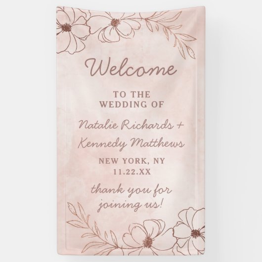 Blush Pink & Rose Gold Foil Blues Hochzeit Willkom Banner (Vertikal)