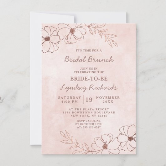 Blush Pink & Rose Gold Foil Bridal Brunch Dusche Einladung (Vorderseite)