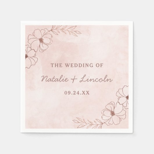 Blush Pink & Rose Gold Foil Chic Wedding Monogram Serviette (Vorderseite)