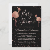 Blush Pink - Rose Gold Foil Flamingo Kinderdusche Einladung (Vorderseite)