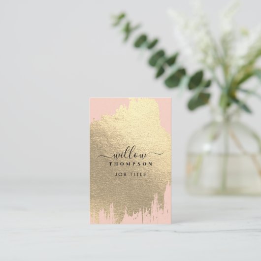 Blush Pink Rose Gold Foil Pinselstriche QR Code Visitenkarte (Stehend Vorderseite)