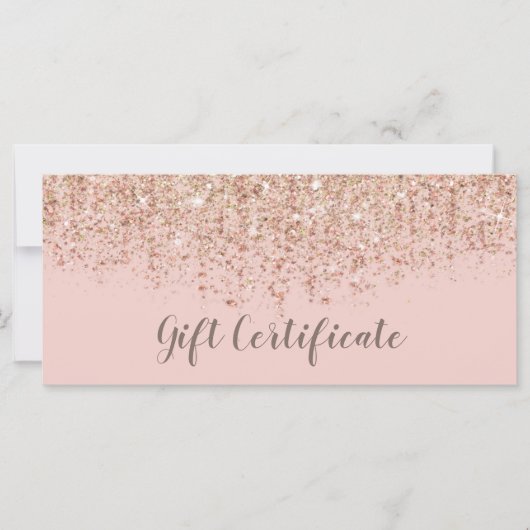 Blush Pink & Rose Gold Glitzer Geschenkgutschein (Vorderseite)