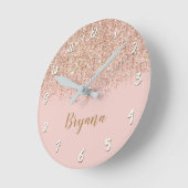 Blush Pink & Rose Gold Glitzer Glam Girl Chic Runde Wanduhr (Winkel)