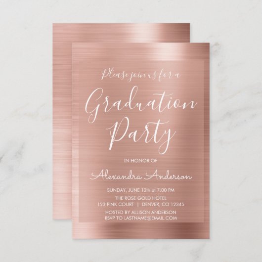 Blush Pink - Rose Gold Moderne Graduierungsparty Einladung (Vorne/Hinten)