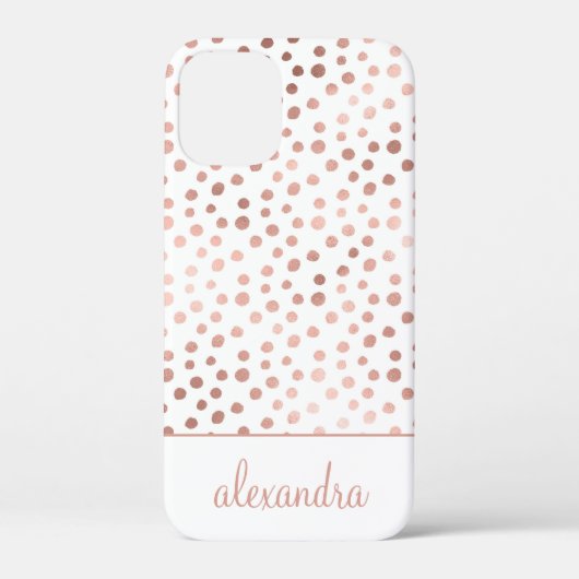 Blush Pink - Rose Gold Polka Dot Muster Monogramm Case-Mate iPhone Hülle (Rückseite)
