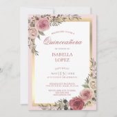 Blush Pink Rose Gold Quinceñera Einladung (Vorderseite)