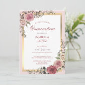 Blush Pink Rose Gold Quinceñera Einladung (Stehend Vorderseite)