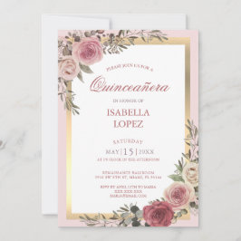 Blush Pink Rose Gold Quinceñera Einladung