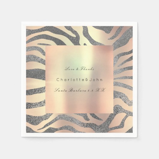 Blush Pink Rose Gold Silber Peach Zebra Serviette (Vorderseite)