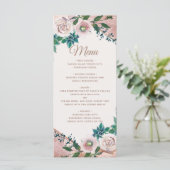 Blush Pink Rose Gold Succules Wedding Menu Menükarte (Stehend Vorderseite)