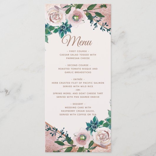 Blush Pink Rose Gold Succules Wedding Menu Menükarte (Vorderseite)